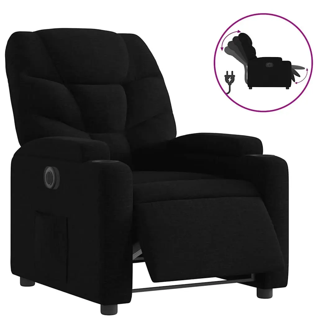 Electric Recliner Chair Black Fabric with Cup Holders and Footrest