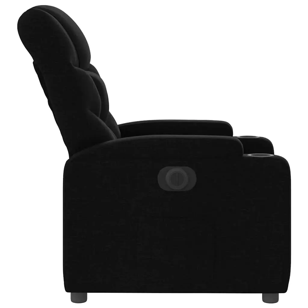 Electric Recliner Chair Black Fabric with Cup Holders and Footrest