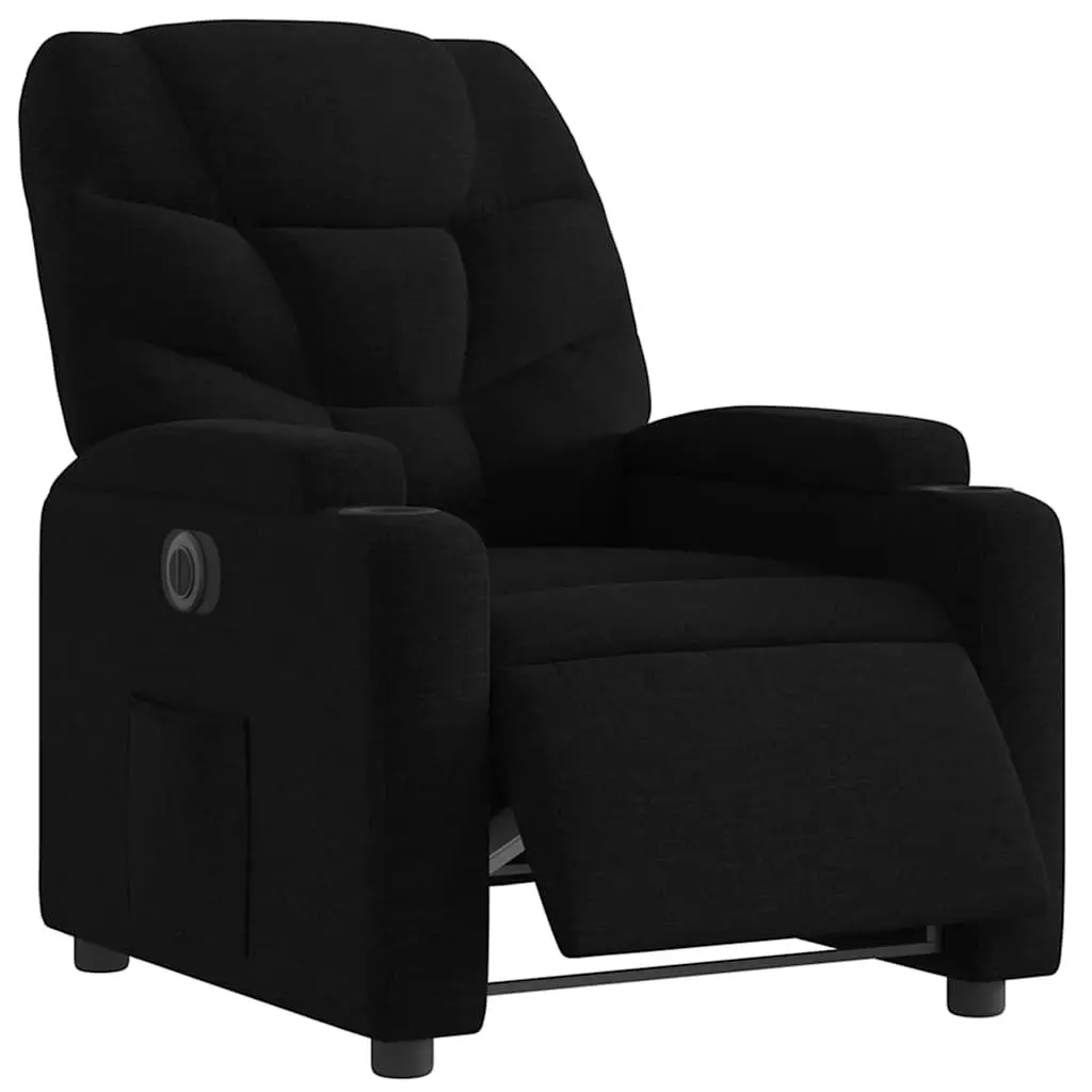 Electric Recliner Chair Black Fabric with Cup Holders and Footrest