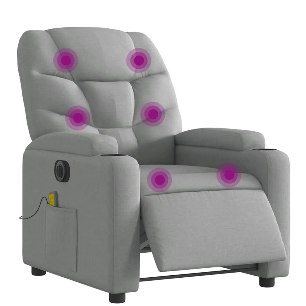Electric Massage Recliner Chair Grey Fabric 135 Degrees Wood and Metal Frame