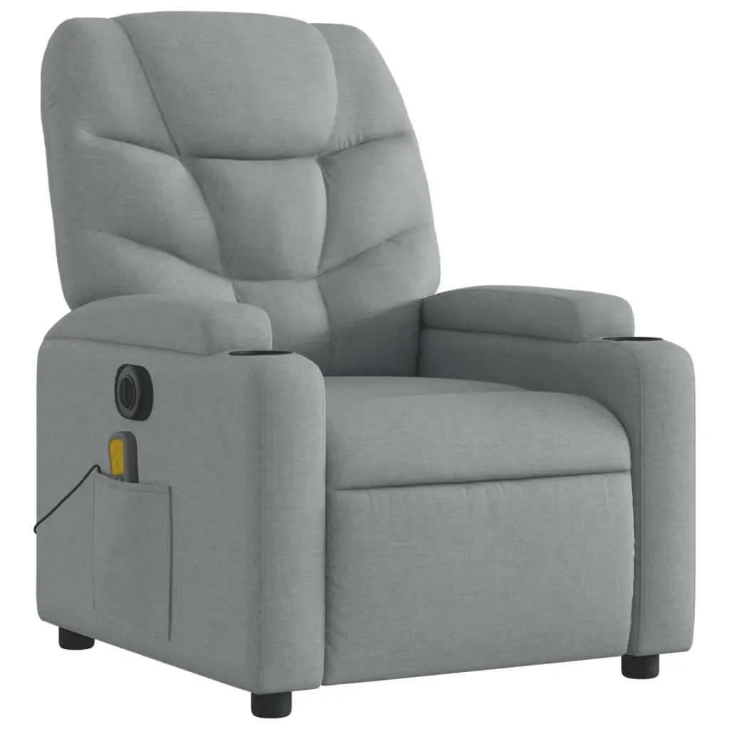 Electric Massage Recliner Chair Grey Fabric 135 Degrees Wood and Metal Frame