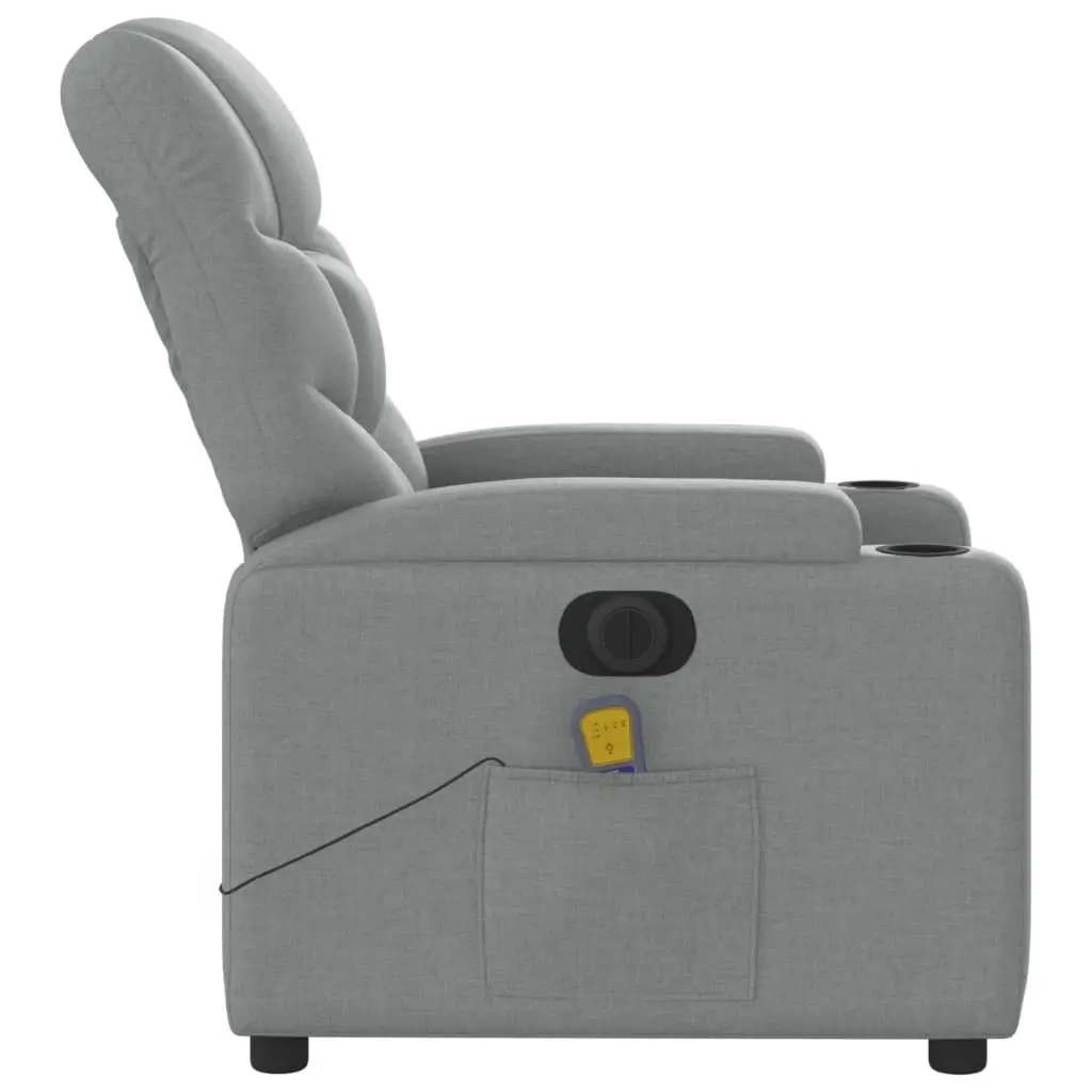 Electric Massage Recliner Chair Grey Fabric 135 Degrees Wood and Metal Frame