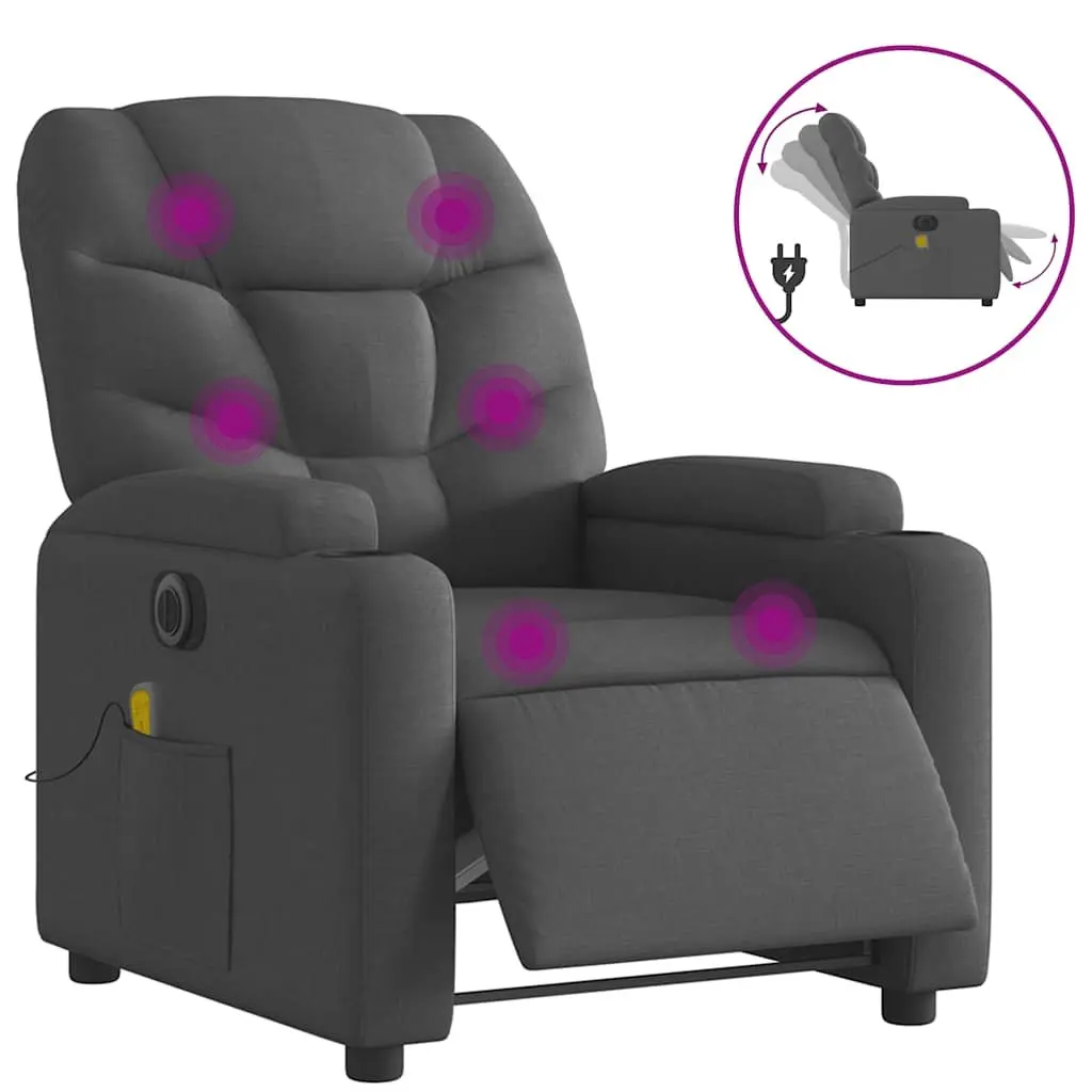 Electric Massage Recliner Chair Grey Fabric 135 Degrees USB Powered Vibration Massage Armchair Footrest