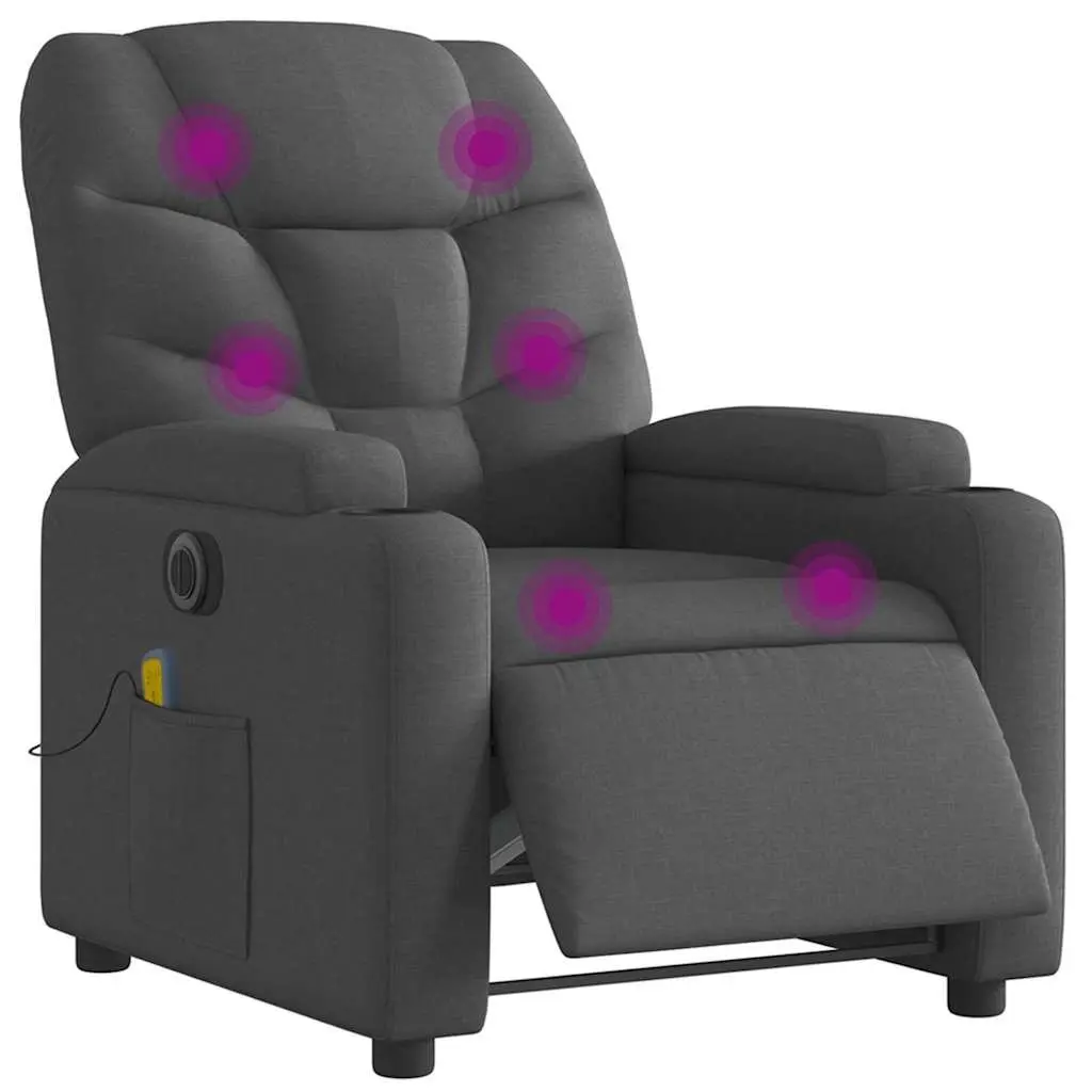 Electric Massage Recliner Chair Grey Fabric 135 Degrees USB Powered Vibration Massage Armchair Footrest