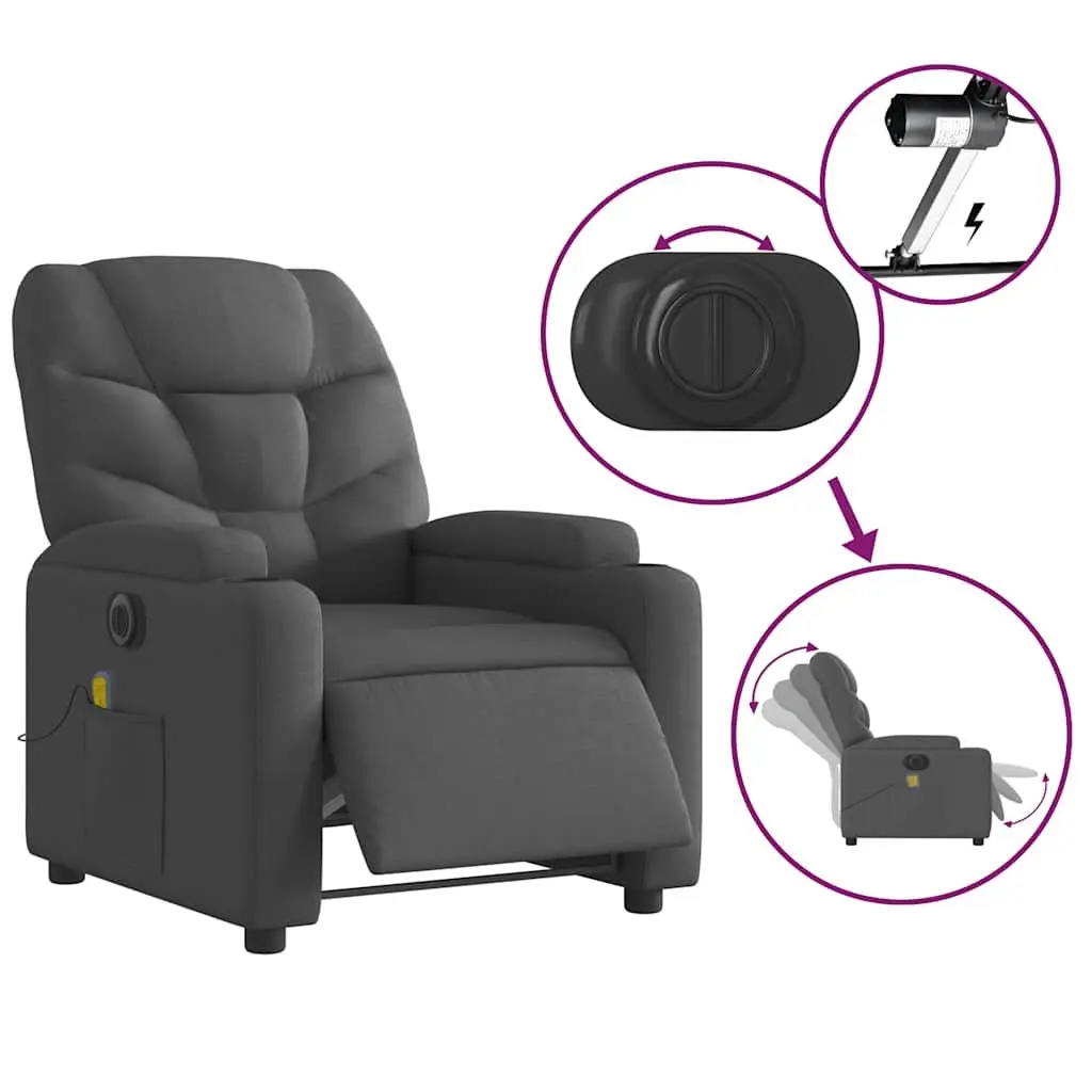 Electric Massage Recliner Chair Grey Fabric 135 Degrees USB Powered Vibration Massage Armchair Footrest