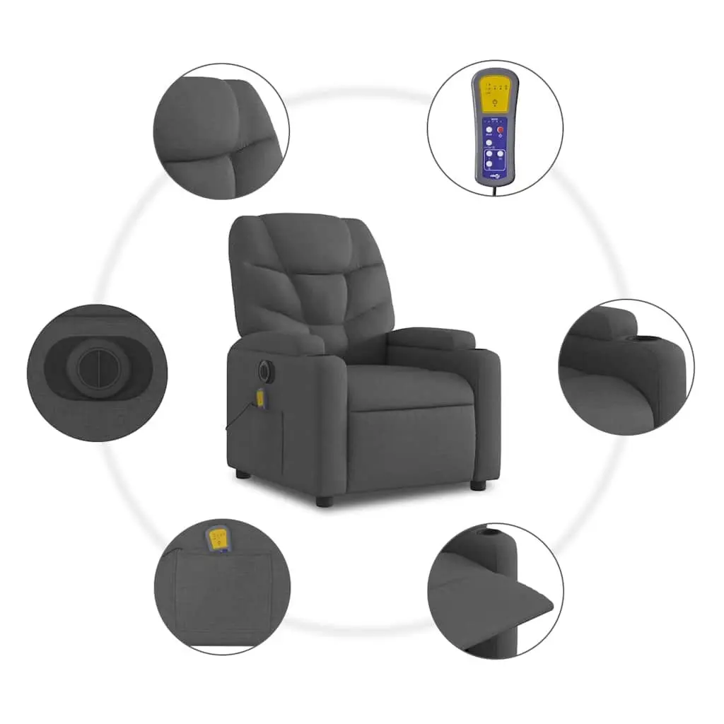 Electric Massage Recliner Chair Grey Fabric 135 Degrees USB Powered Vibration Massage Armchair Footrest