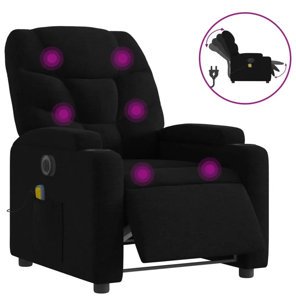 Electric Massage Recliner Chair Black Fabric 135 Degrees Upholstered Armchair