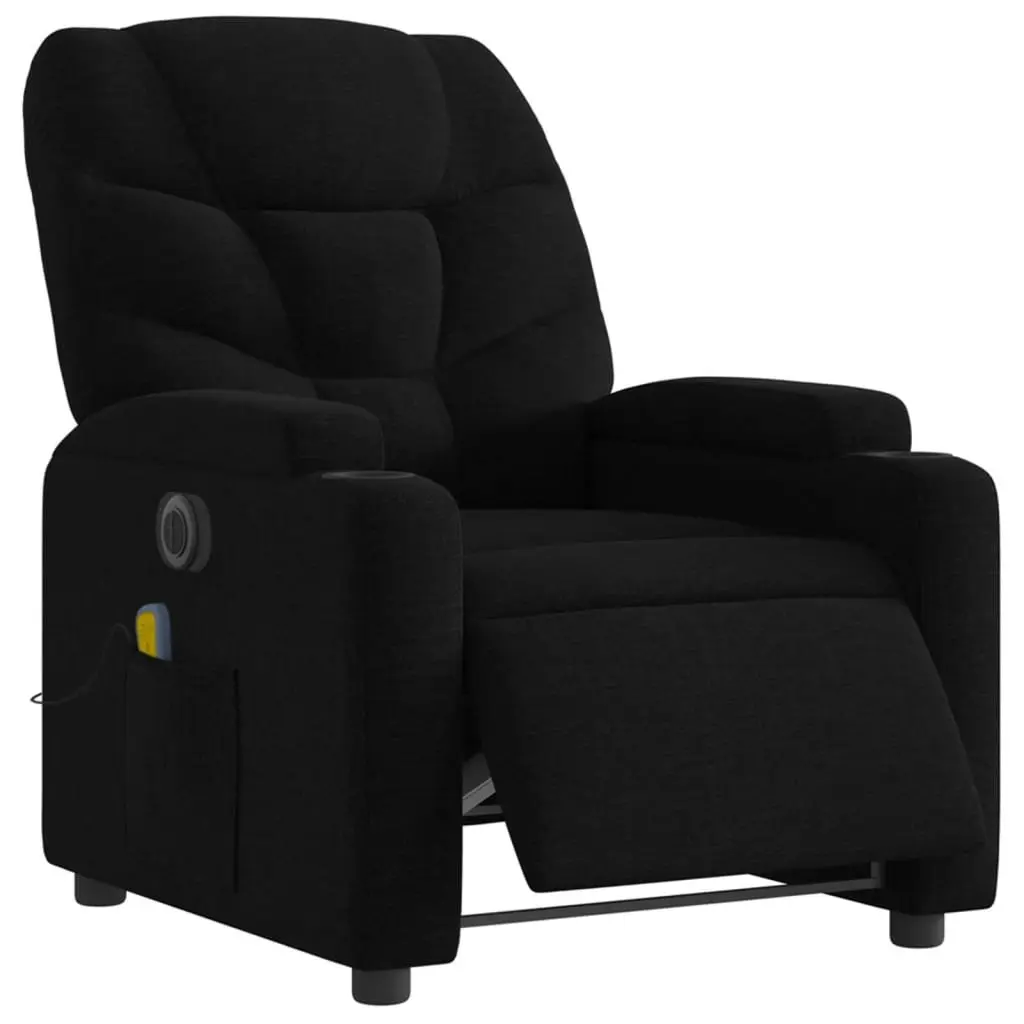 Electric Massage Recliner Chair Black Fabric 135 Degrees Upholstered Armchair