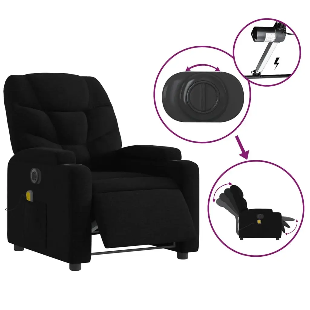 Electric Massage Recliner Chair Black Fabric 135 Degrees Upholstered Armchair