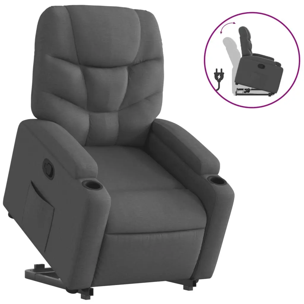 Stand Up Recliner Chair Power Lift Electric Motor Grey Fabric Armchair Elderly