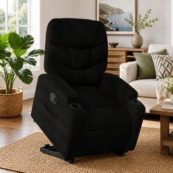 Cozy Black Fabric Electric Power Lift Recliner Chair