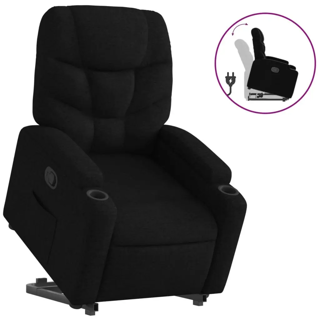 Stand Up Recliner Chair Black Fabric Electric Power Lift Manual Recline