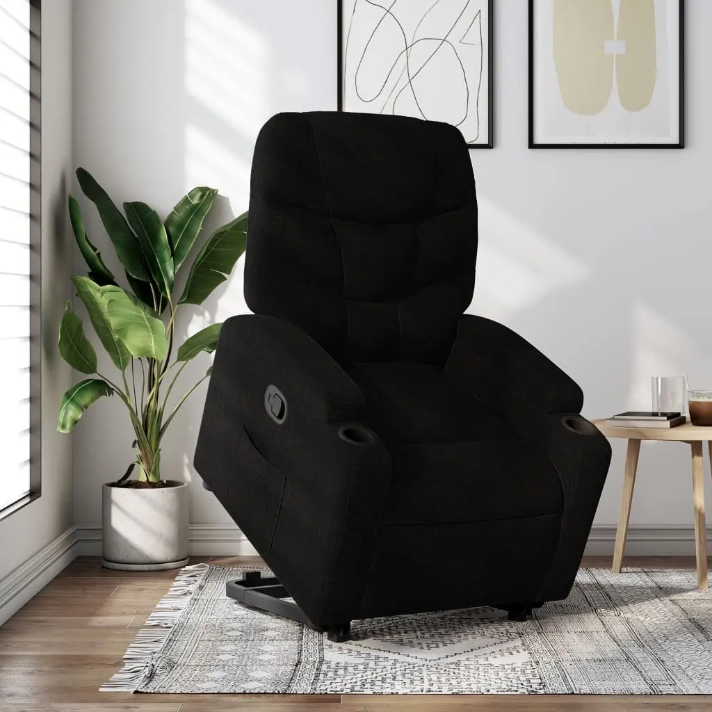 Stand Up Recliner Chair Black Fabric Electric Power Lift Manual Recline