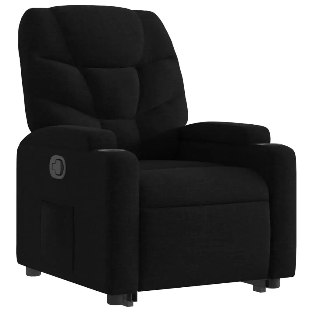 Stand Up Recliner Chair Black Fabric Electric Power Lift Manual Recline
