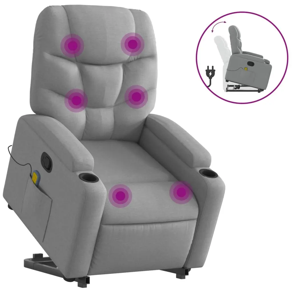 Electric Massage Recliner Chair Grey Fabric Power Lift Manual Reclining 135 Degrees
