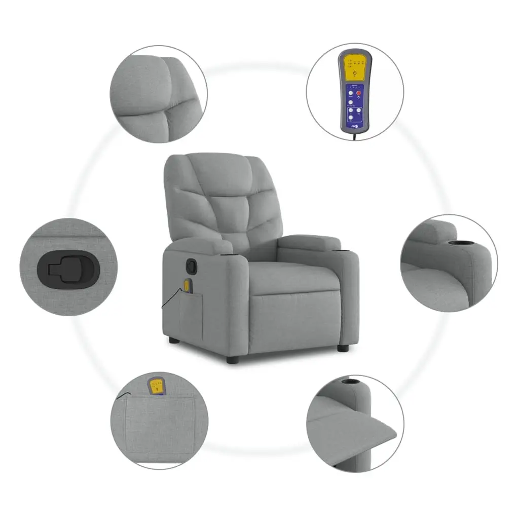 Electric Massage Recliner Chair Grey Fabric Power Lift Manual Reclining 135 Degrees
