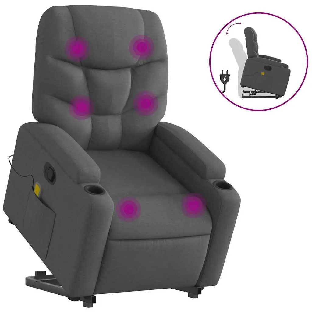 Massage Recliner Chair Grey Fabric Power Lift Manual Recline Vibration 135 Degrees
