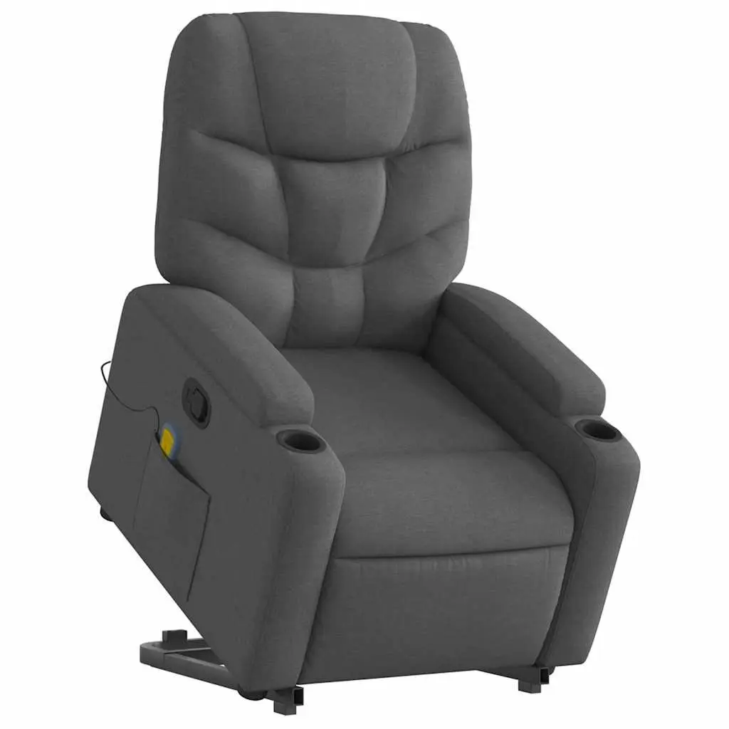 Massage Recliner Chair Grey Fabric Power Lift Manual Recline Vibration 135 Degrees