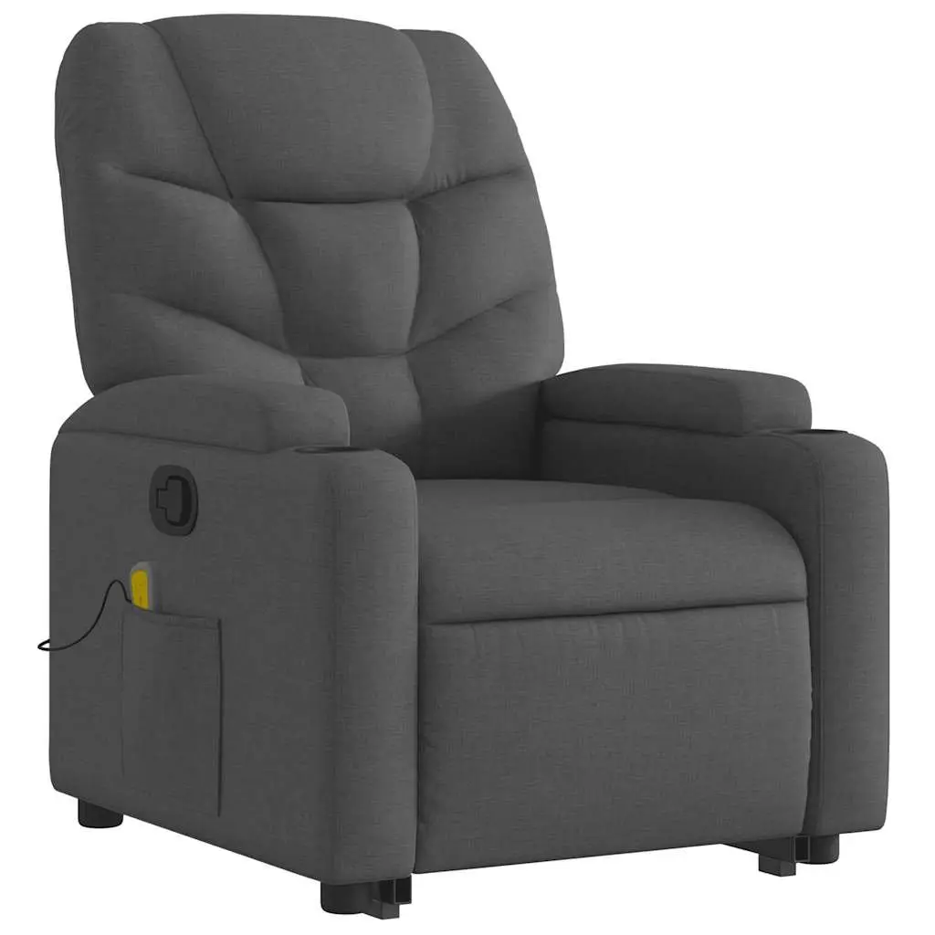 Massage Recliner Chair Grey Fabric Power Lift Manual Recline Vibration 135 Degrees