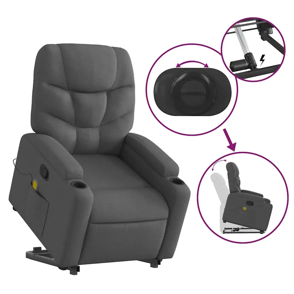 Massage Recliner Chair Grey Fabric Power Lift Manual Recline Vibration 135 Degrees