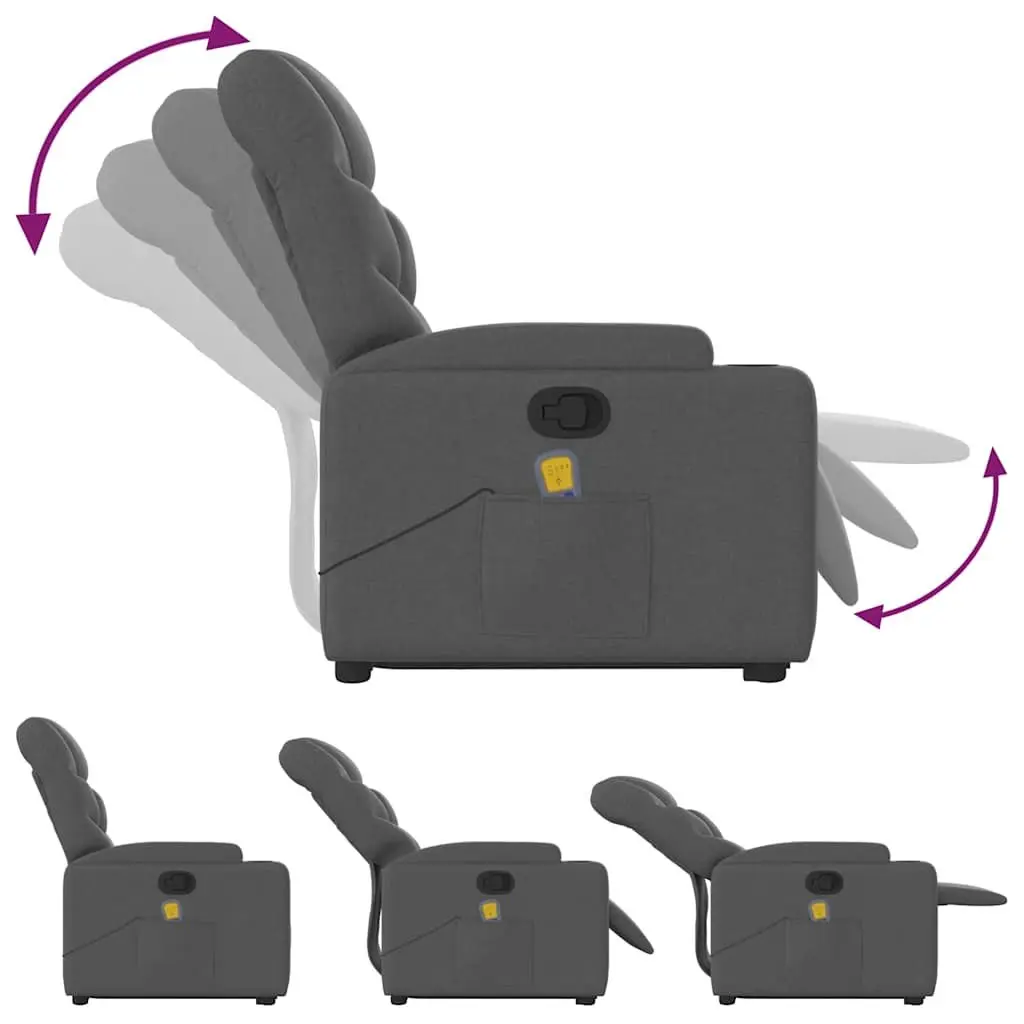 Massage Recliner Chair Grey Fabric Power Lift Manual Recline Vibration 135 Degrees