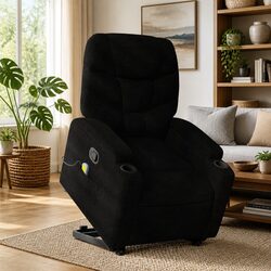Power Lift Massage Recliner Chair in Black Fabric