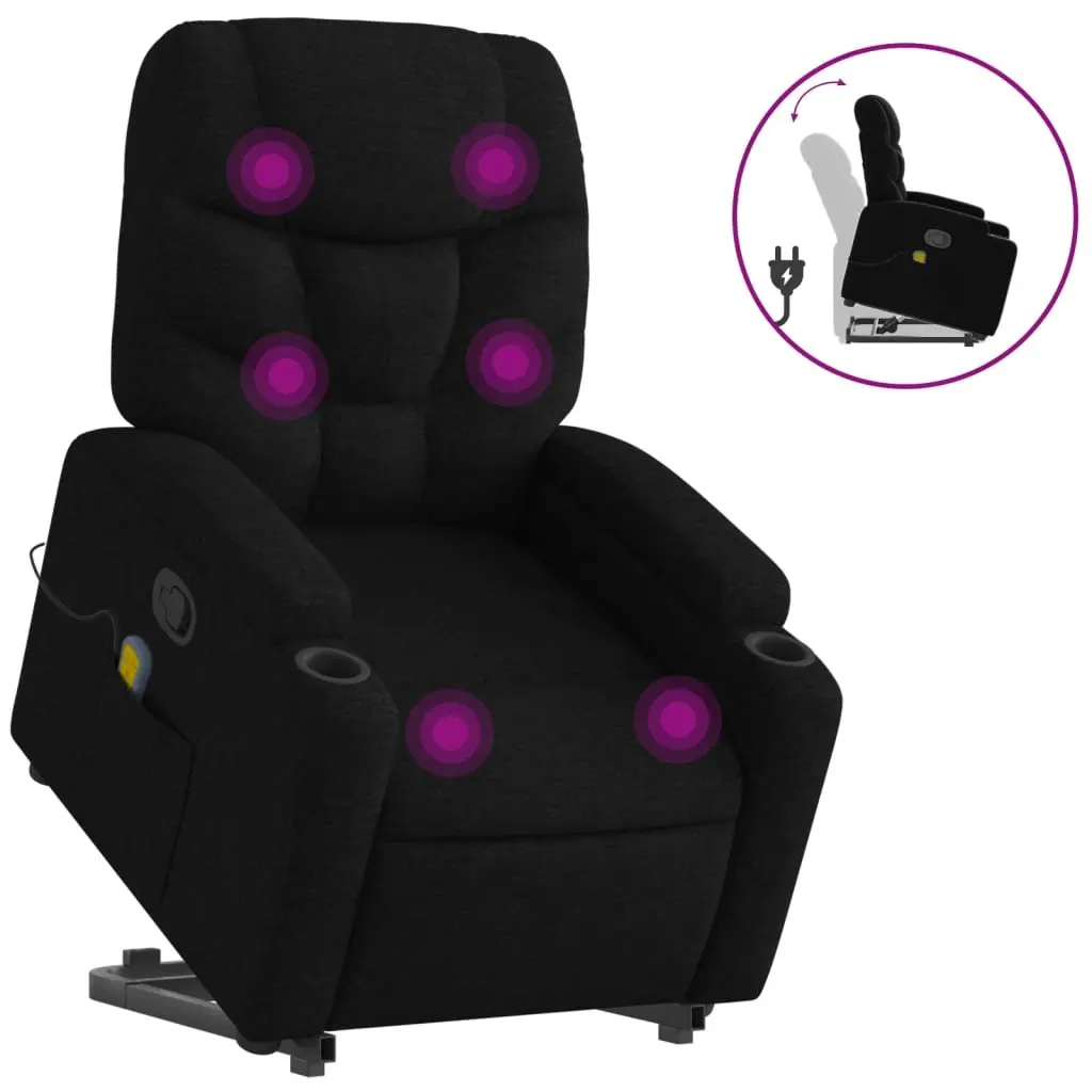Electric Massage Recliner Chair Black Fabric Power Lift Armchair