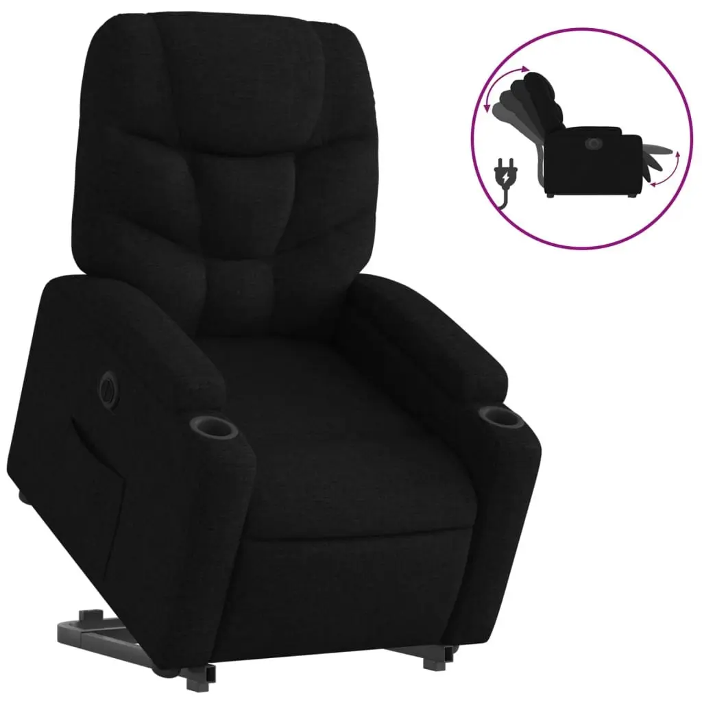 Electric Stand Up Recliner Chair Black Fabric Power Lift Massage
