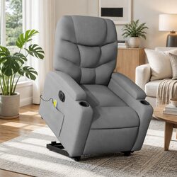 Electric Stand Up Massage Recliner Chair in Grey Fabric