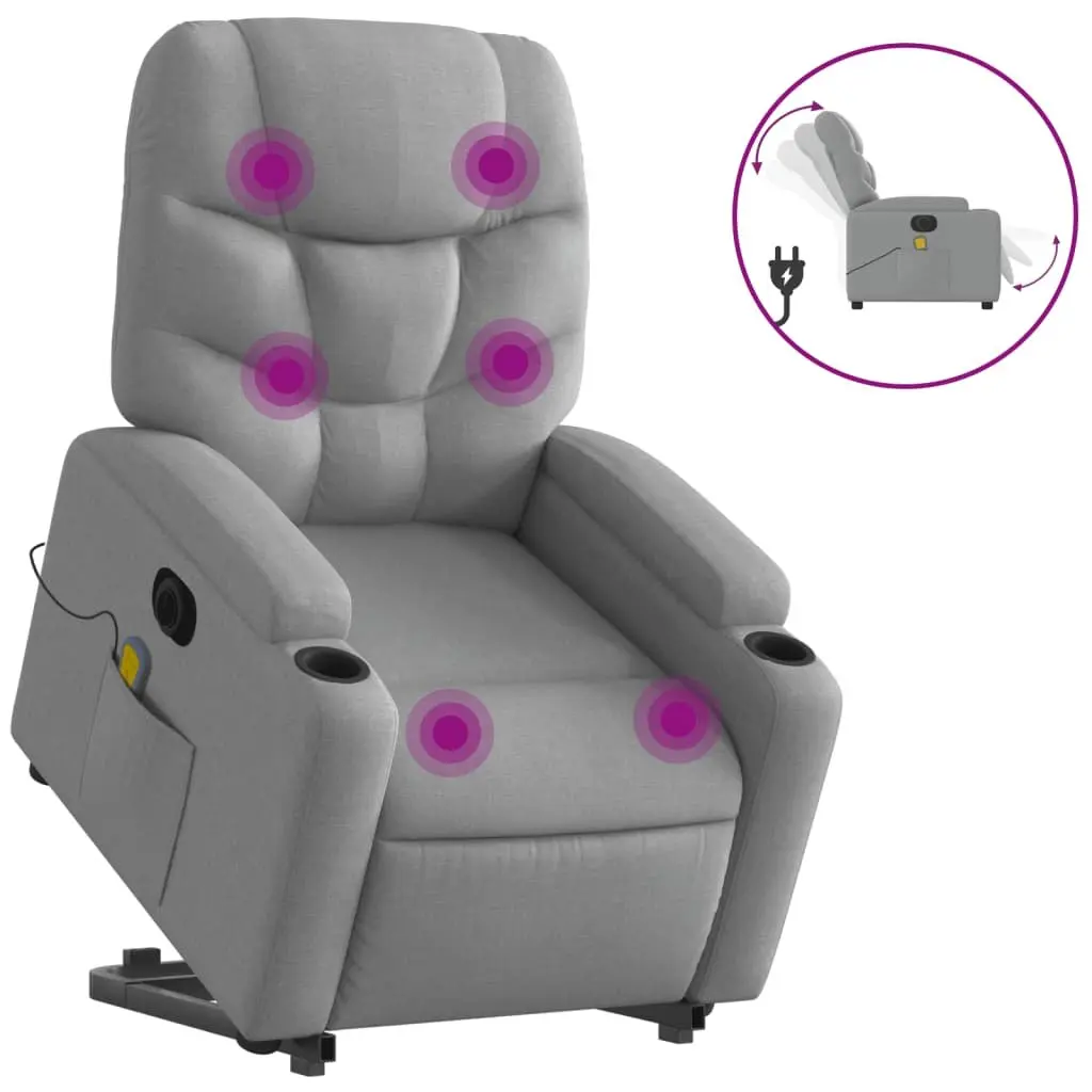 Electric Massage Chair Grey Fabric Stand Up Recliner with Power Lift and Vibration Massage