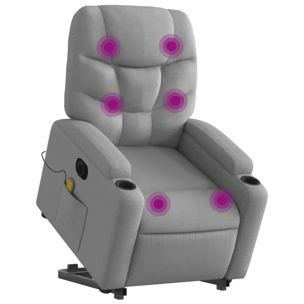 Electric Massage Chair Grey Fabric Stand Up Recliner with Power Lift and Vibration Massage
