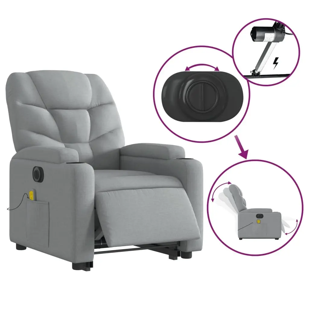 Electric Massage Chair Grey Fabric Stand Up Recliner with Power Lift and Vibration Massage