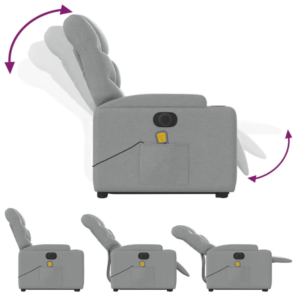 Electric Massage Chair Grey Fabric Stand Up Recliner with Power Lift and Vibration Massage