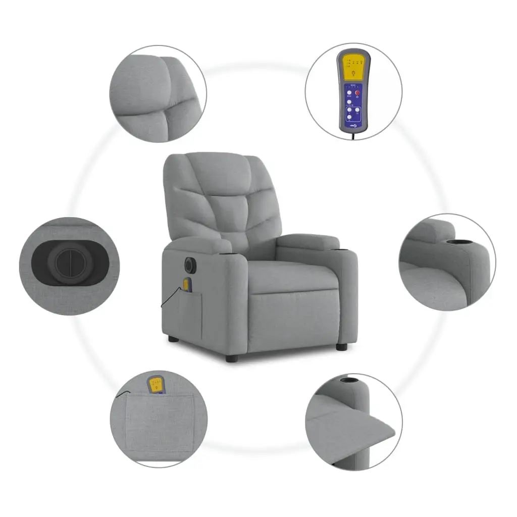 Electric Massage Chair Grey Fabric Stand Up Recliner with Power Lift and Vibration Massage
