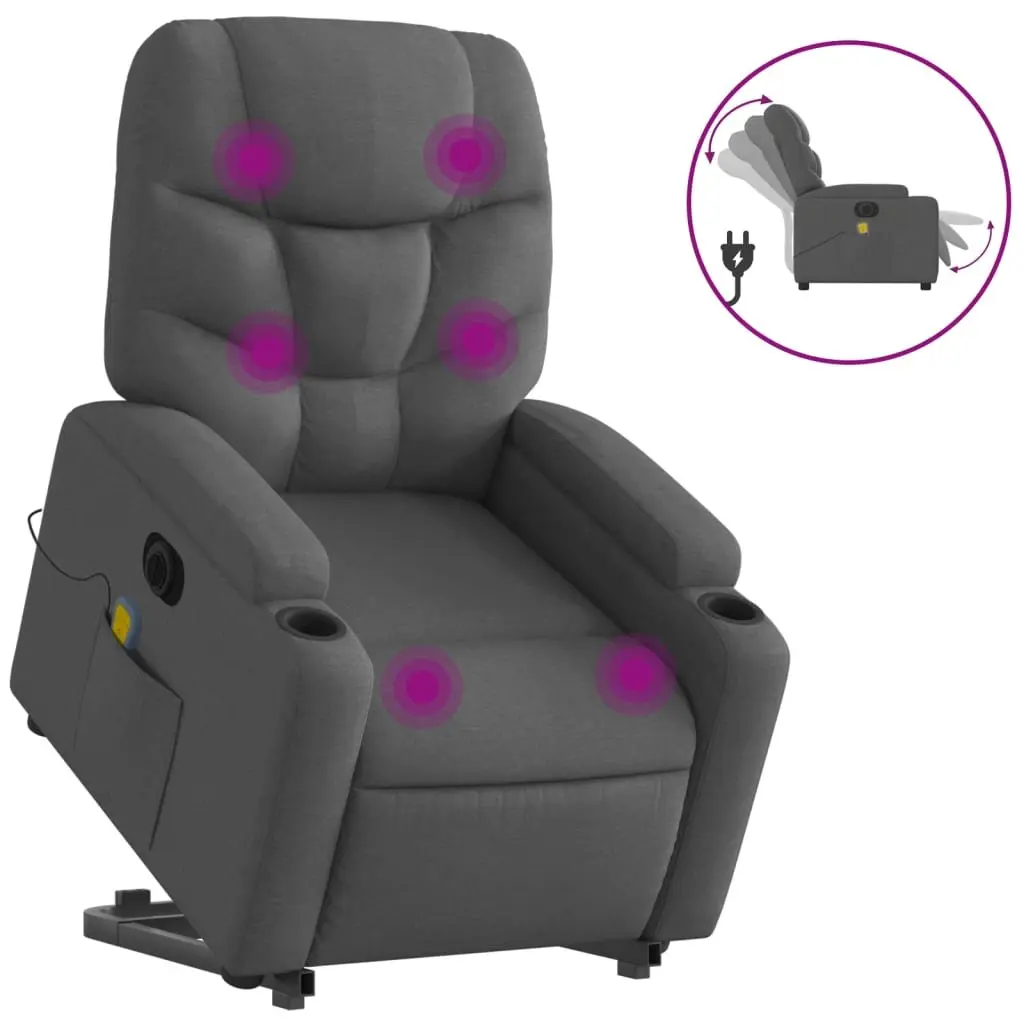 Electric Massage Recliner Chair Power Lift Grey Fabric 135 Degrees
