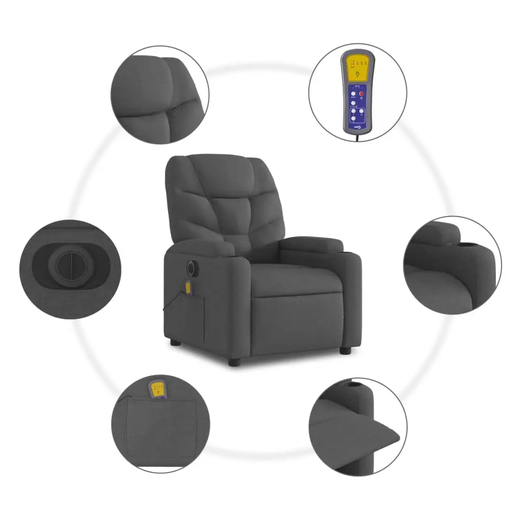 Electric Massage Recliner Chair Power Lift Grey Fabric 135 Degrees