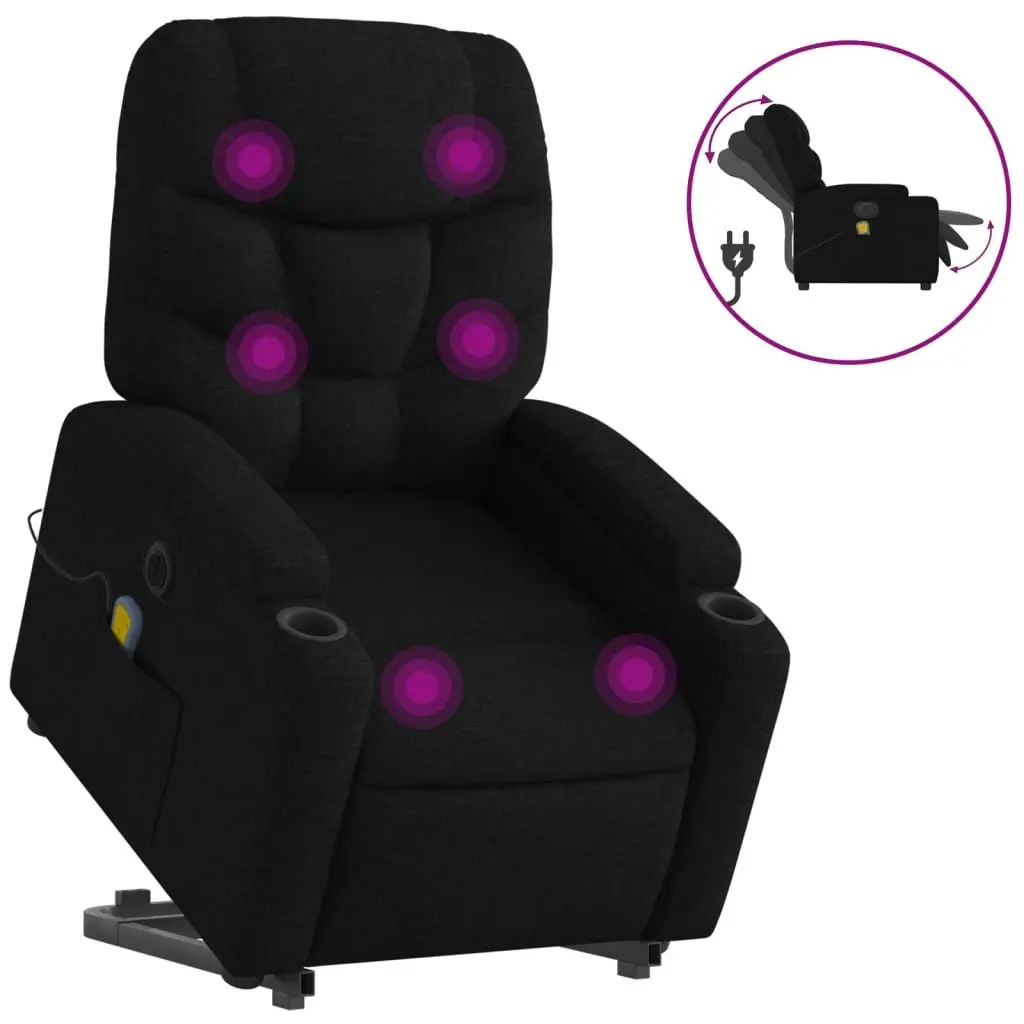 Electric Massage Recliner Chair Black Fabric Lift Recline 135 Degrees