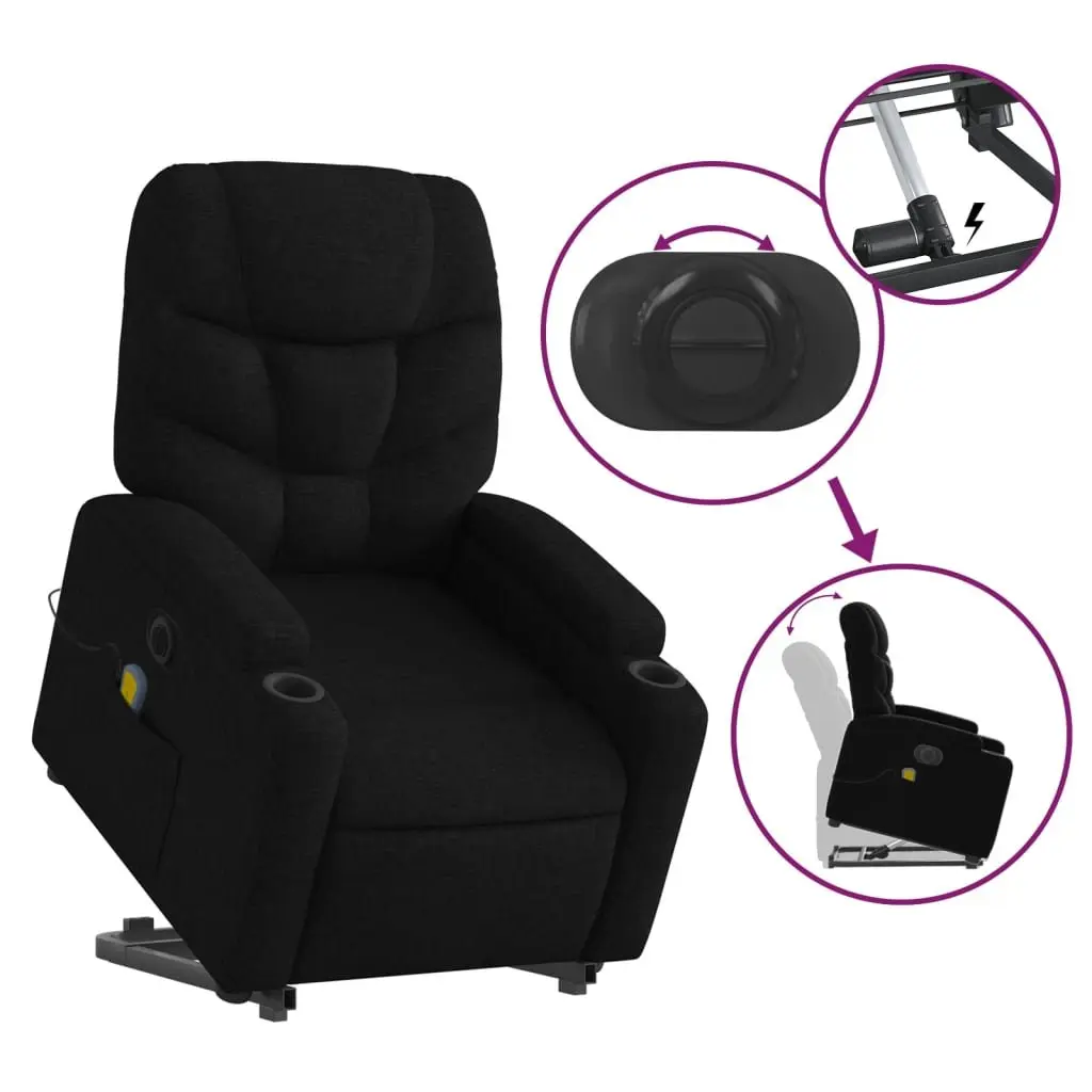 Electric Massage Recliner Chair Black Fabric Lift Recline 135 Degrees