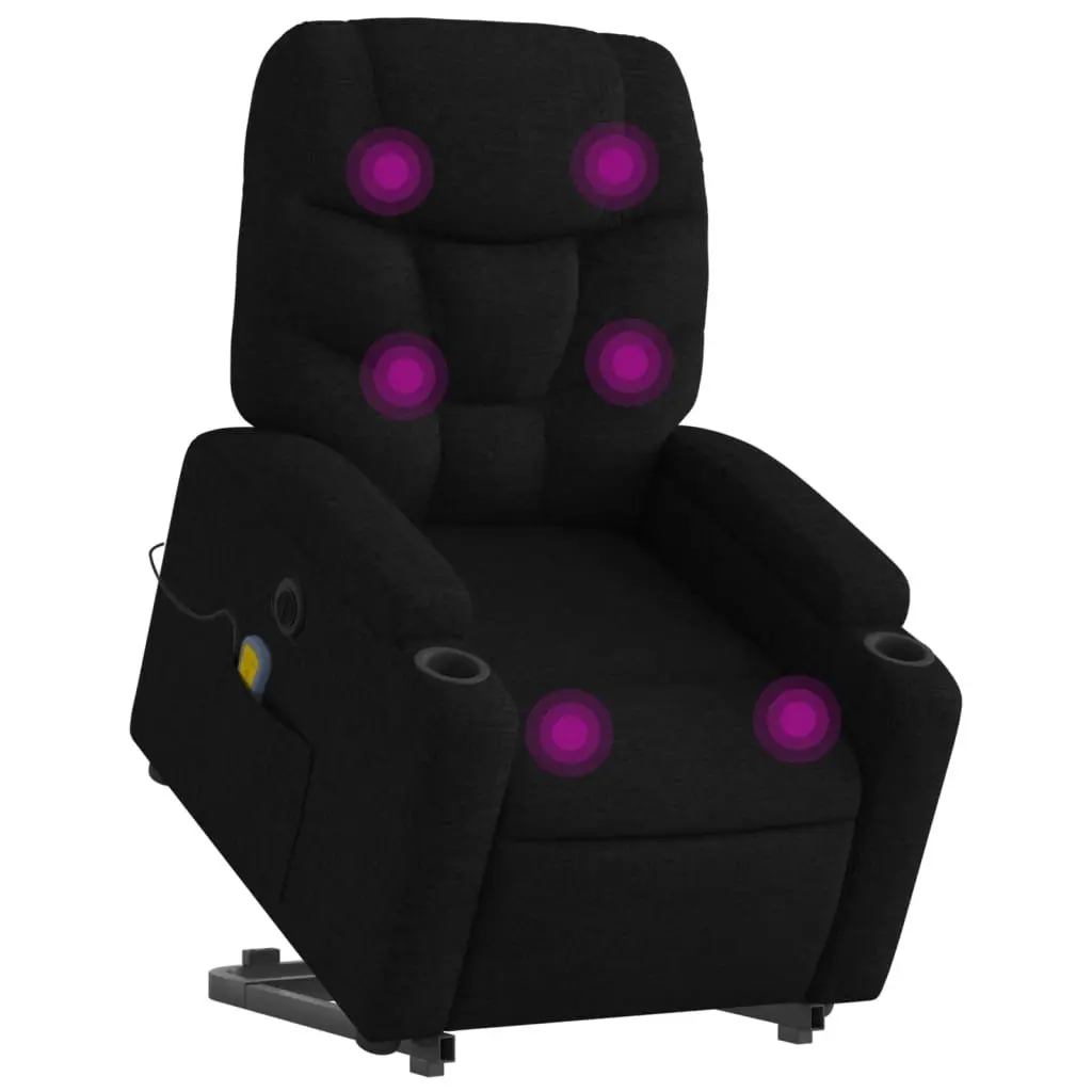 Electric Massage Recliner Chair Black Fabric Lift Recline 135 Degrees