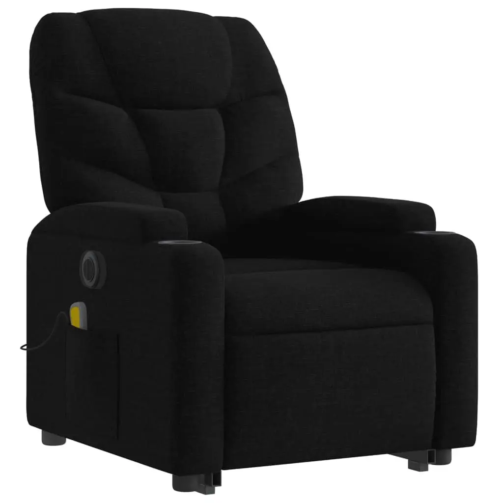 Electric Massage Recliner Chair Black Fabric Lift Recline 135 Degrees