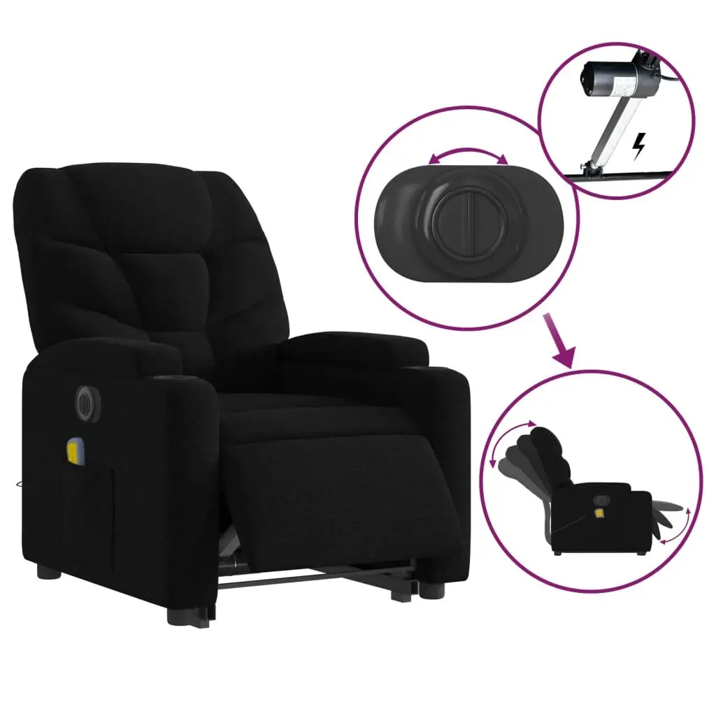 Electric Massage Recliner Chair Black Fabric Lift Recline 135 Degrees