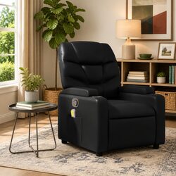 Black Faux Leather Massage Recliner Chair with Footrest