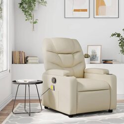 Massage Recliner Chair Cream Faux Leather Manual Recline Vibration 6 Points