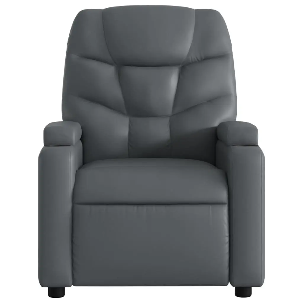 Massage Recliner Chair Grey Faux Leather Manual Recline Vibration Armchair