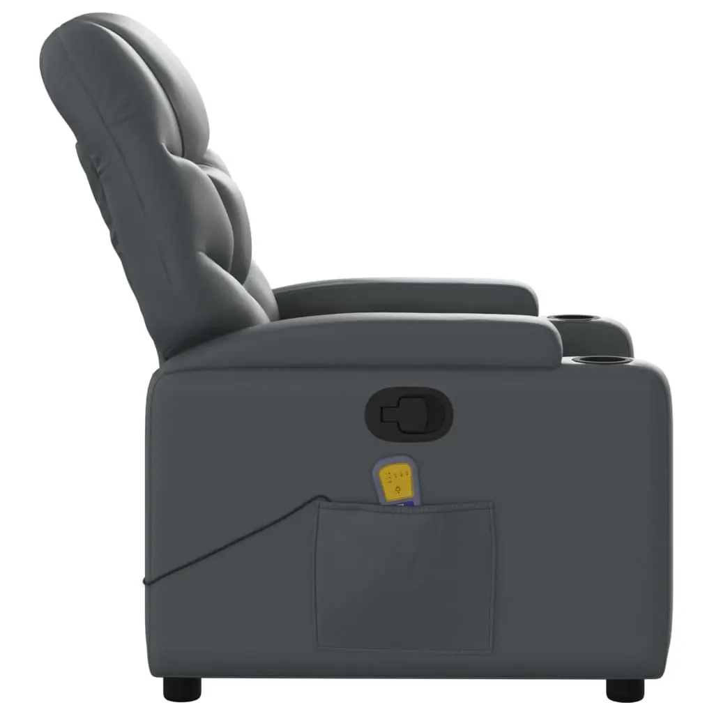 Massage Recliner Chair Grey Faux Leather Manual Recline Vibration Armchair