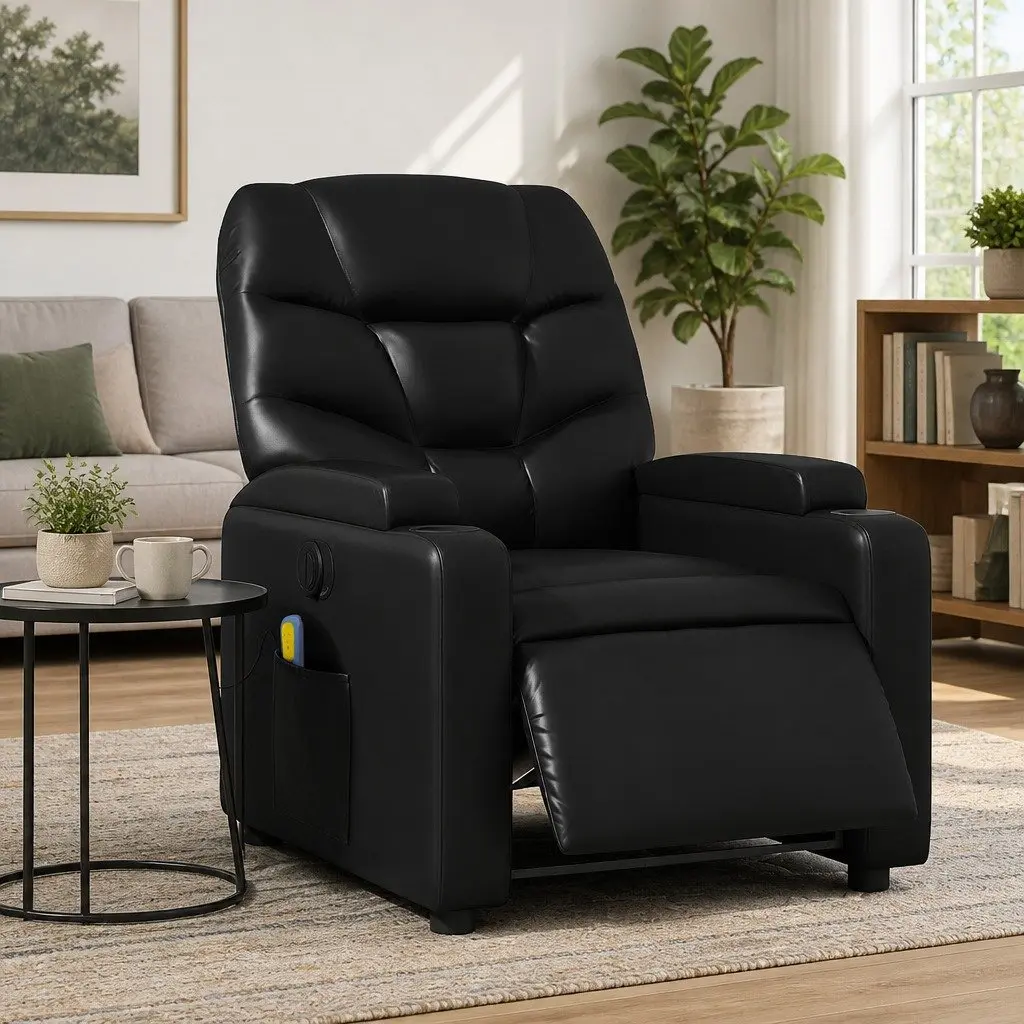 Electric Massage Recliner Chair Black Faux Leather 135 Degrees USB Powered