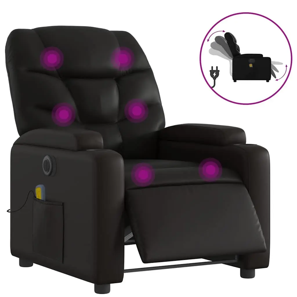 Electric Massage Recliner Chair Black Faux Leather 135 Degrees USB Powered