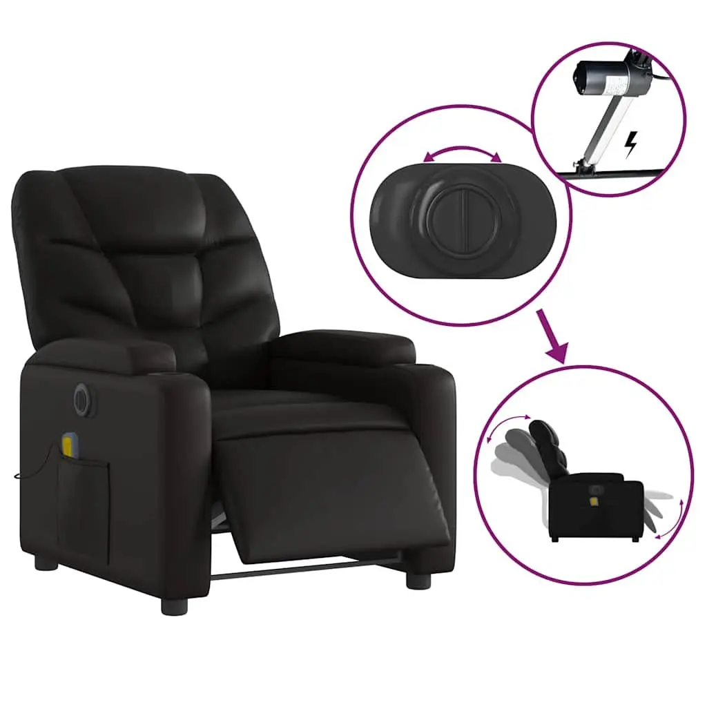 Electric Massage Recliner Chair Black Faux Leather 135 Degrees USB Powered