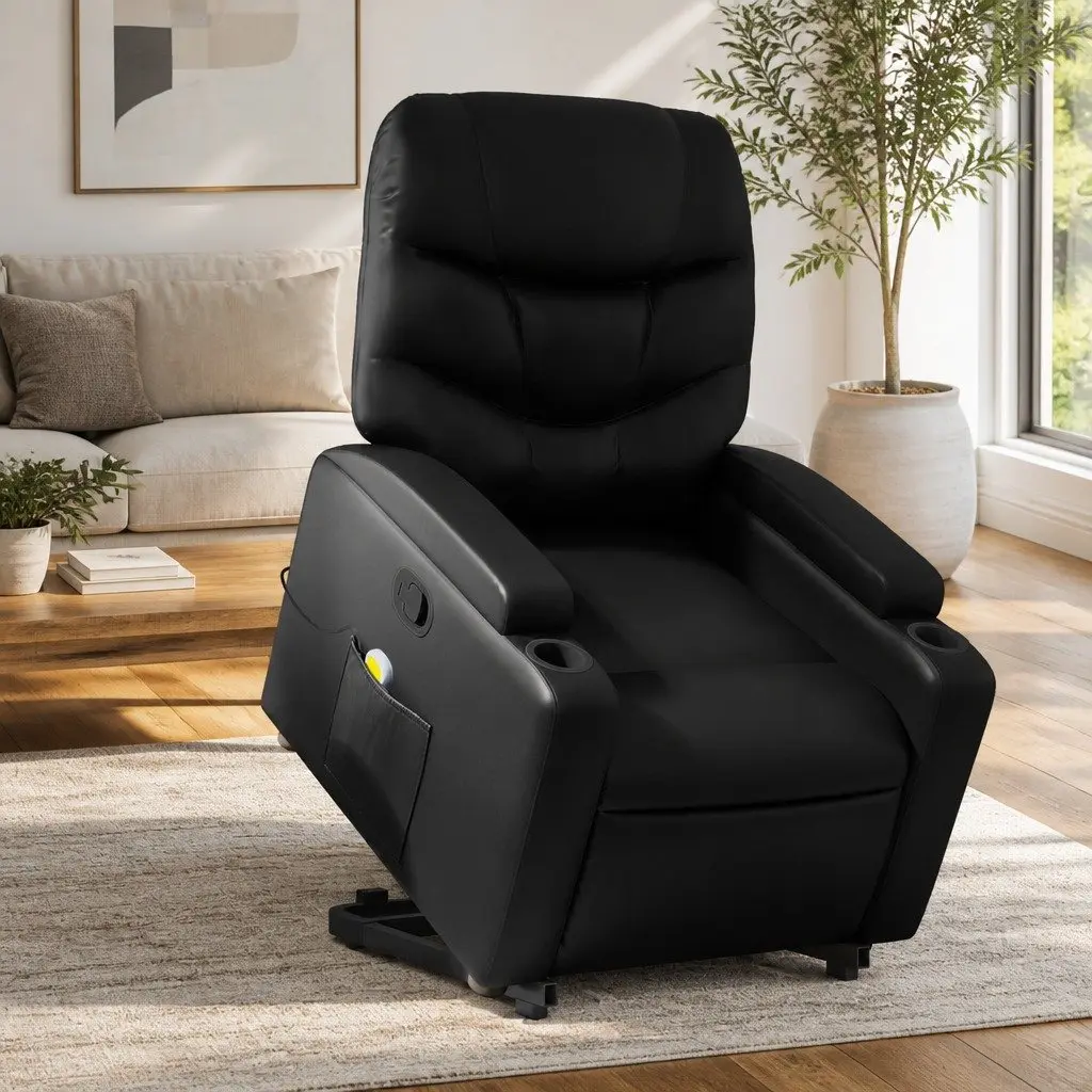 Electric Massage Recliner Chair Black Faux Leather Power Lift 135 Degrees