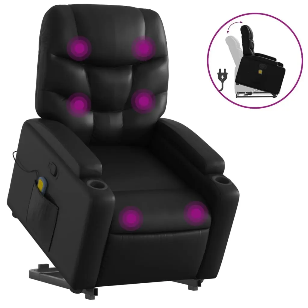 Electric Massage Recliner Chair Black Faux Leather Power Lift 135 Degrees
